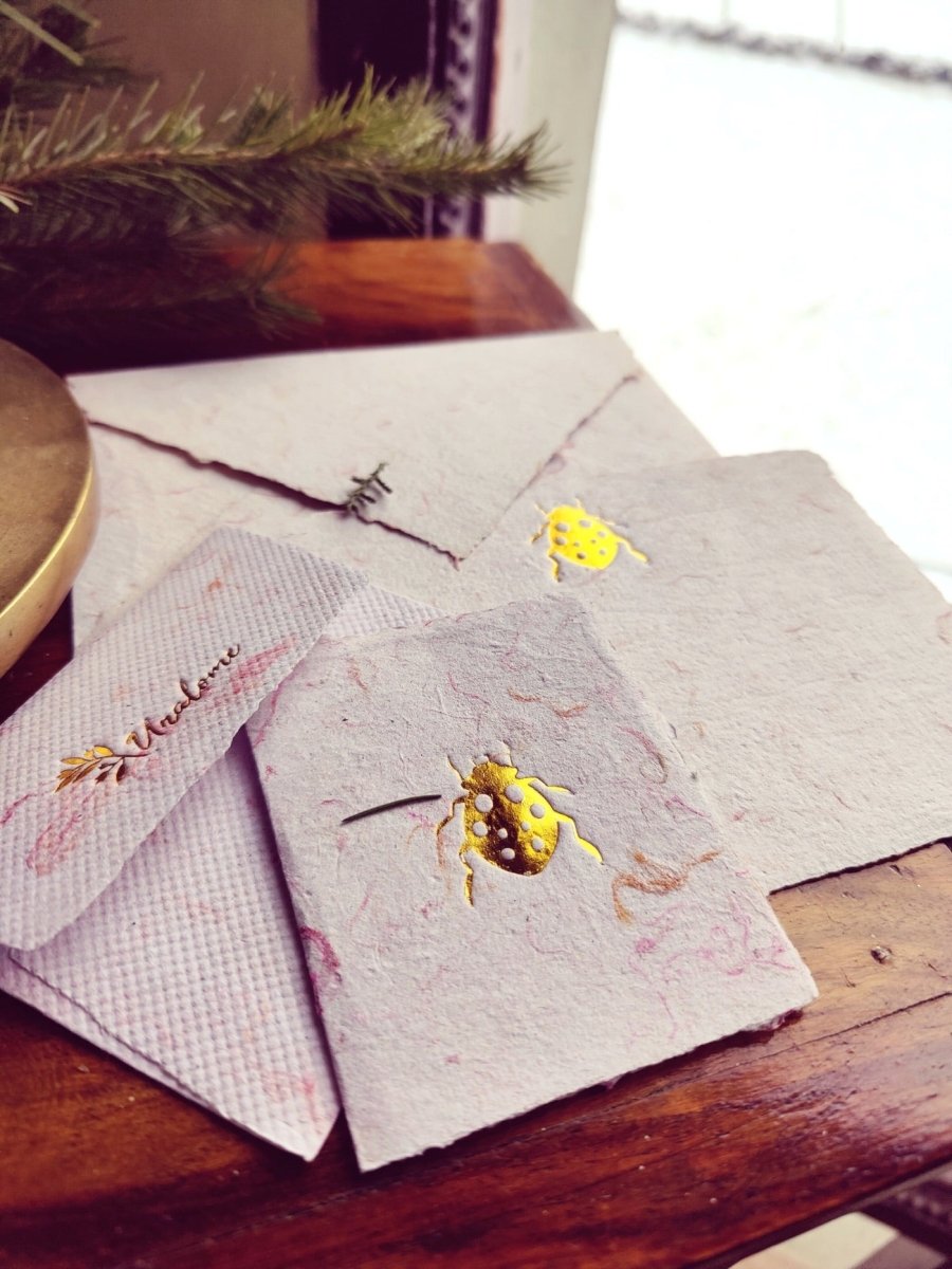 Wish Cards in Recycled Textile Paper- Lady Bug