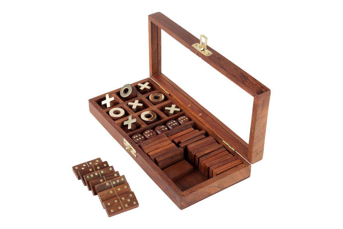 Handicrafts Wooden 3-in-1 Parlour Game Set | 3 Classic Board Game