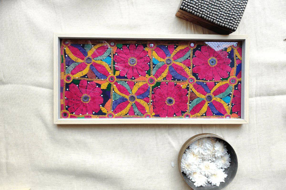 Wooden Boho Tray: Floral