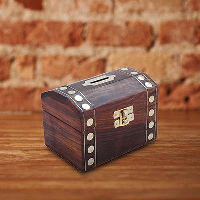 Handmade Wooden Brass Box | Vintage Treasure Chest | Piggy Bank