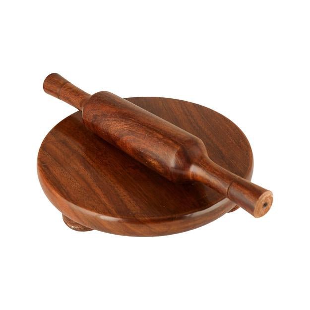 Wooden Handicrafts Chakla Belan Roti Maker | Rolling Pin Set (Brown)