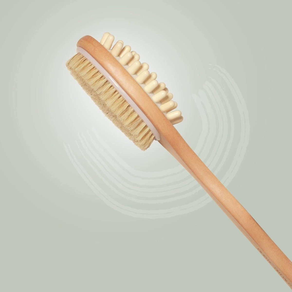 Wooden Double Sided Body Brush with Massager and Long Handle