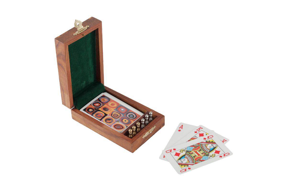 Wooden Cribbage Boards with 6 Metal Cribbage Pegs and Playing Cards Set