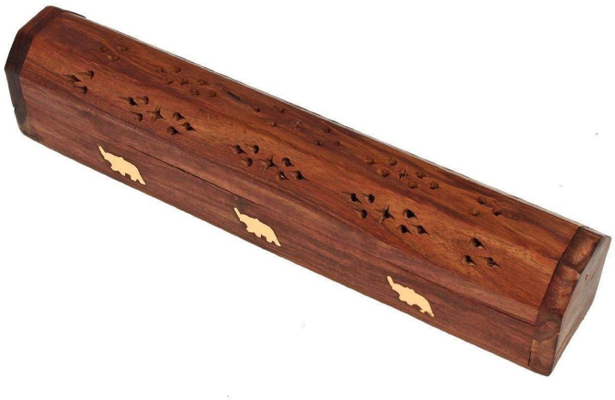 Wooden Incense Joss Sticks Storage Box with Built in Ash Catcher