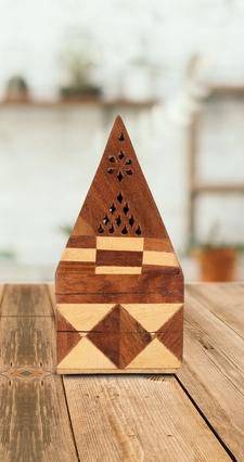 Sheesham Wood Pyramid Pooja Incense Burner Box