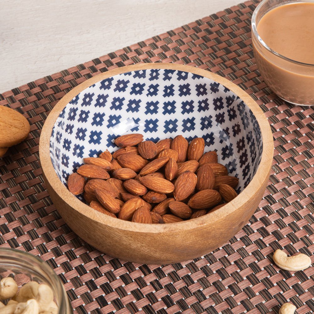 Wooden Indigo Geometric Bowl