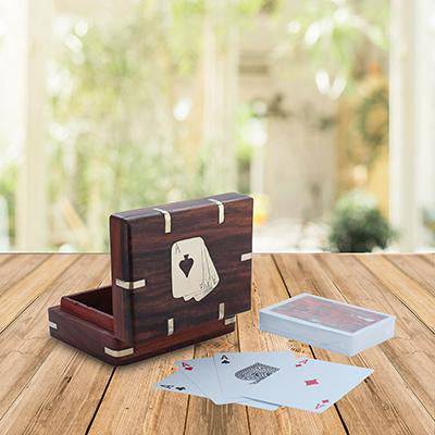 Handmade Wooden Playing Card Box with Free Paper Playing Cards