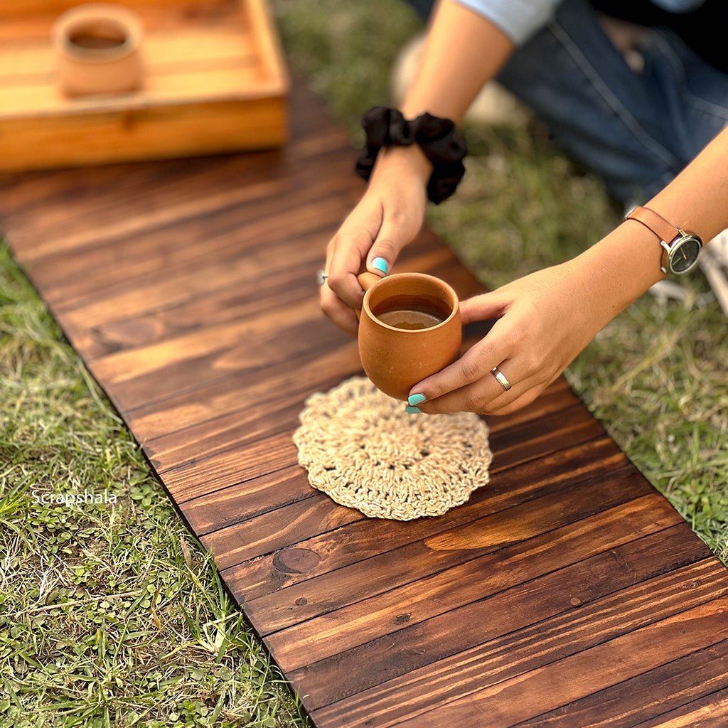 Wooden Runner Place Mat | Walnut Colour | Foldable | Stain-Proof