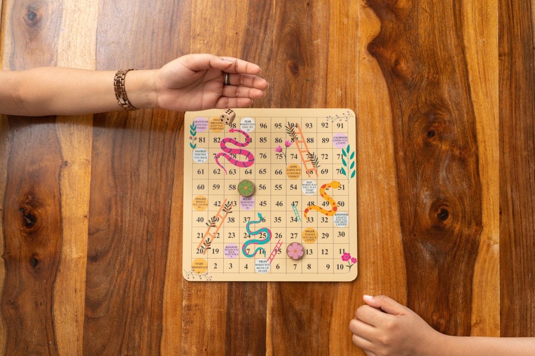 Wooden Snakes & Ladders Game