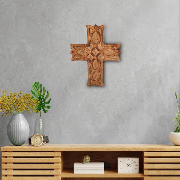 Wooden Wall Hanging French Cross Plaque with Antique Design