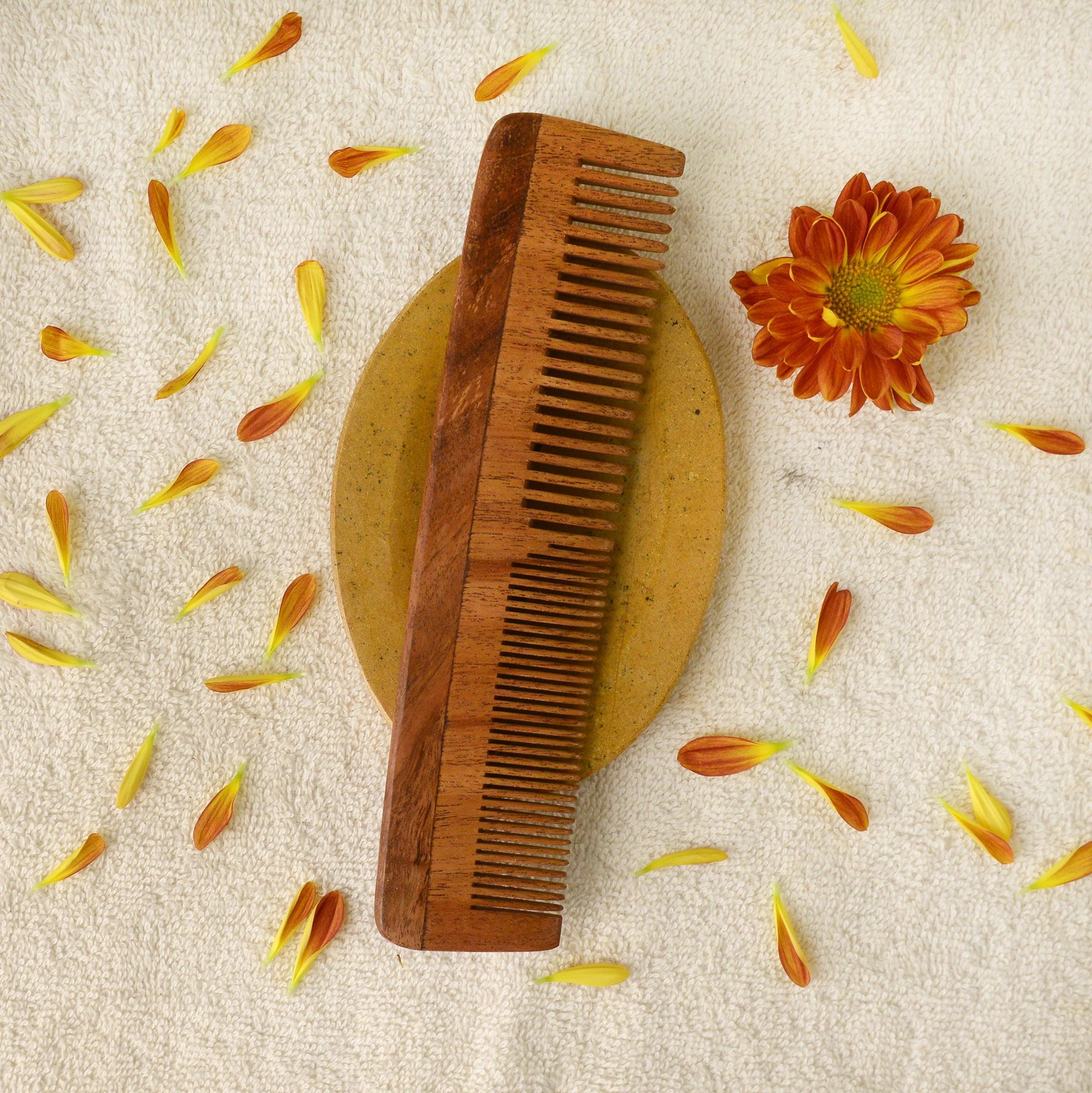 Natural Neem Wood Combs ( set of 2) / Anti Bacterial / Natural / Non Static / Controls Frizzy Hair