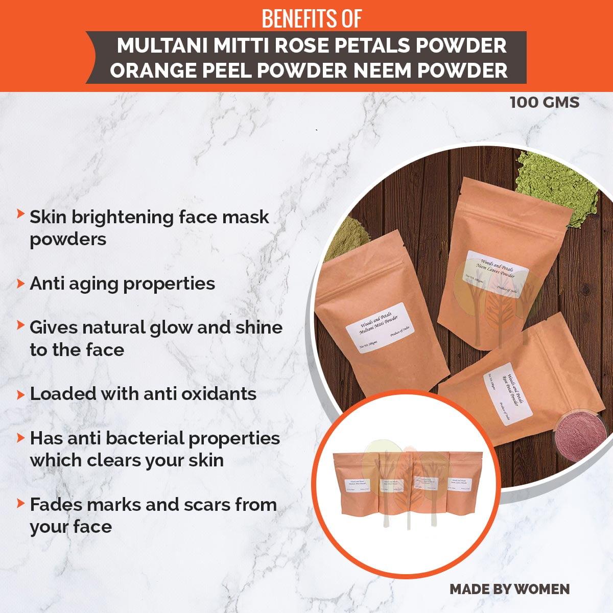 Organic Multani Mitti Rose Petals Orange Peel  Neem Powders ( set of 4 )