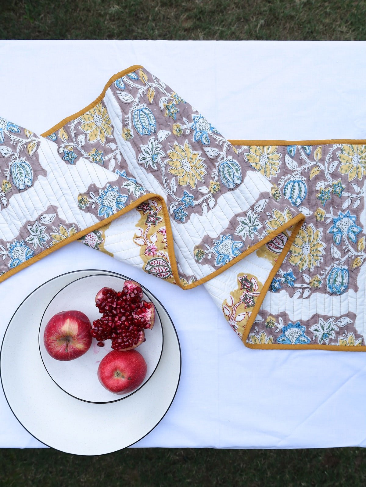 Yellow & Brown Reversible Organic Cotton Table Runner