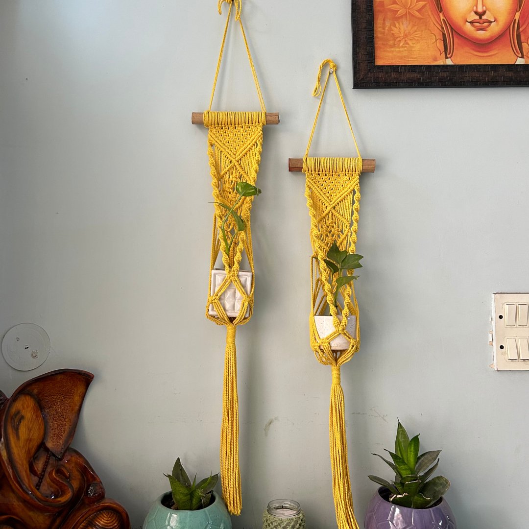 Yellow Macrame Plant Holder - Set of 2